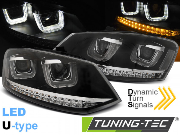 LED Tagfahrlicht Scheinwerfer für VW Polo 6R 09-14 schwarz mit dynamischem LED Blinker